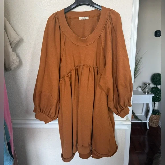 Rust Brown Babydoll Sweatshirt Dress C&V CHELSEA & Violet large - Picture 1 of 14